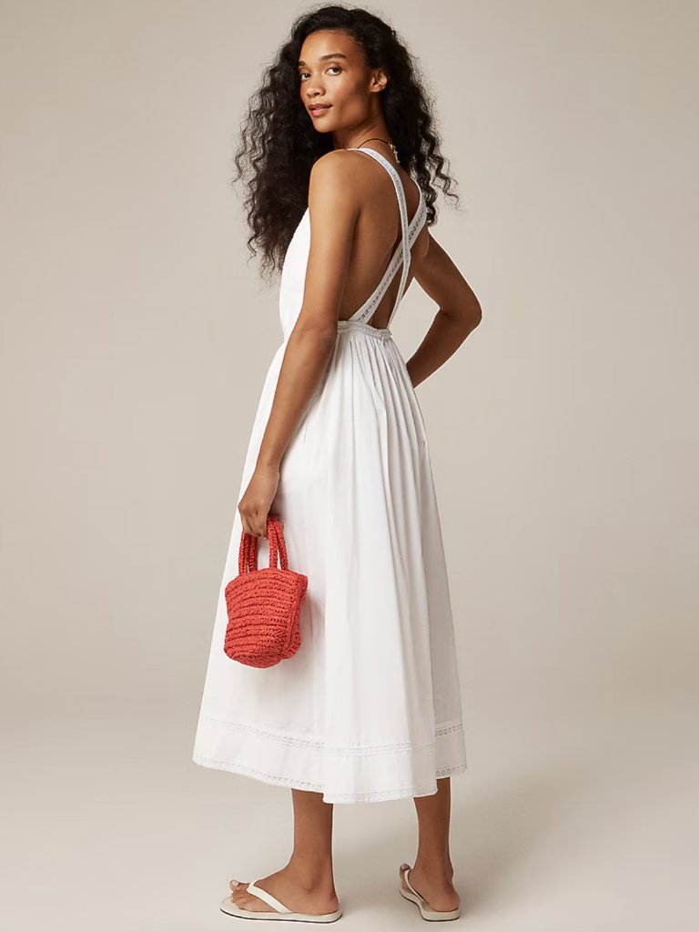 J. Crew Embroidered Apron Midi Dress In White